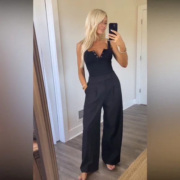 NWT Black Pleated Wide Leg Dress Slacks Pants - Picture 4 of 6